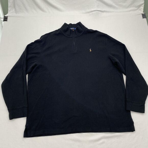 Polo Ralph Lauren 1/4 Zip Sweater Mens 2XL Black Estate Rib Pullover Pony Preppy - Picture 1 of 8